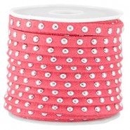 Imitatie suède 5mm met Studs zilver Dark coral pink